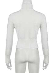 LIZAKOSHT - Casual Solid Zipper Knitted Cardigans Autumn Winter Sweaters Basic Slim Turtleneck Long Sleeve Coats Women Streetwear