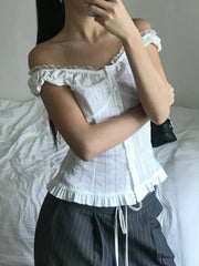 LIZAKOSHT - Lace-up Solid Sexy Button Tees Slim Casual All-match Harajuku Fashion Women's Top Korean Style Aesthetic Clothings
