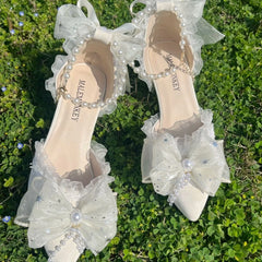 LIZAKOSHT - elegant party shoes for women luxury designer shoes women sandals Bridal shoes lolita heel with pointed head ladies shoes white