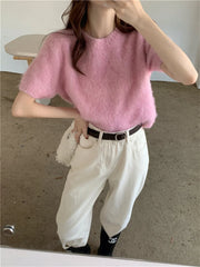 LIZAKOSHT - Chic Women Jumpers Knitted Solid Warm Spring Loose Sweet Short Sleeve Sweaters Pullovers Bottoming Fashion Slim