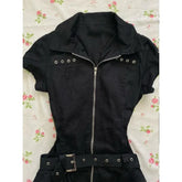 LIZAKOSHT - Y2k Punk Rock Mini Dresses Harajuku Women Korean Vintage Zip-up Shirtdress 2000s Gothic Fashion Sweet Cool Sexy Black Dress