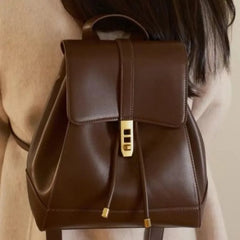 LIZAKOSHT - Retro Drawstring Backpack Women Solid Color Leather Large Capacity Fashion Premium Travel Bag Ladies Sle Casual Mochilas Mujer