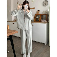 LIZAKOSHT - Spring and Autumn Women's Pajamas Set Korean Fashion Students Long-sleeved Long Pants Sleepwear Two-piece Elegant Home Clothing