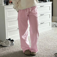 LIZAKOSHT - Solid Loose Sweatpants Streetwear Joggers Casual Basic Pink Trousers for Women Basic Aesthetic Y2K Retro Pants