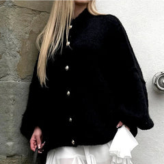 LIZAKOSHT - Autumn Winter Solid Loose Sweater Cardigans Women Single Breasted Commuter Knitwear Top Fashion Long Sleeve Warm Sweaters Jumper