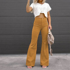 LIZAKOSHT - Solid mid waist slim mini Bell-bottoms Autumn/Winter Women's versatile slim Corduroy casual pants Large pants