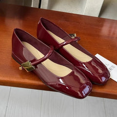 LIZAKOSHT  -  Patent Leather Mary Jane Shoes for Women New Fashion Mid Heel Dress Shoes Women Soft Sole Comfy Red Ballet Shoes Zapatos Mujer