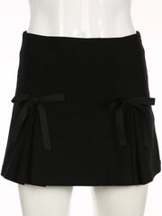 LIZAKOSHT - Sweet Basic Bow A-Line Pleated Skirt Preppy Style Casual Slim Mid-Waisted Mini Skirts Women Summer Fashion Streetwear