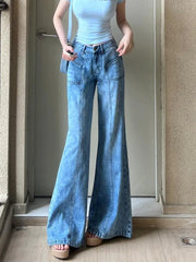 LIZAKOSHT  -  Womens Blue Jeans High Waist Baggy Casual Vintage Y2K Design Sense Straight Pants Street American Autumn Wide Leg Denim Trouser