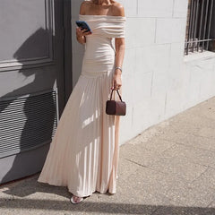 LIZAKOSHT - Women's Summer New One-Shoulder Elegant and Sexy Slim-Fit Pleated Bustier Dress