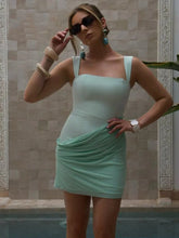 LIZAKOSHT  -  Sexy Ruched Sleeveless Mini Dress Women Fashion Slim Backless Solid Patchwork Square Collar Club Party Dress Vestido