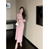 LIZAKOSHT - New Knitted Hip-pack Dress for Women's Skirt for Autumn and Winter Ruffle Straps Base