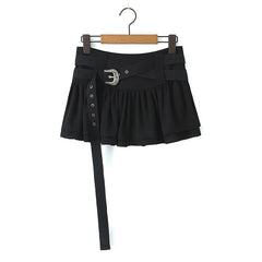 LIZAKOSHT - American Retro Side Zipper With Belt Mini Skirt Women Sexy Low Waist Summer Y2K Skirts With Shorts Underneath