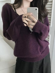 LIZAKOSHT - Streetwear Vintage Solid Knitted Grunge Sweaters Y2k Aesthetic Loose Casual Pullovers Women Harajuku Autumn Button Jumpers
