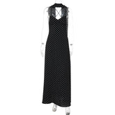 LIZAKOSHT - 2026 Summer Women's French Temperament Polka Dot Sexy V-neck Suspender Backless Dress