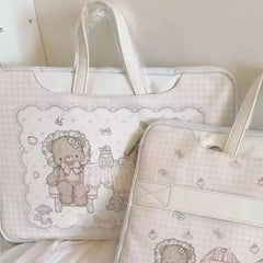 LIZAKOSHT - Ins Korean Sweet Cute Cartoon Print Laptop Bag Women MacBook Air Pro 13 14 15 16 Inch Laptop Sleeve Computer Tablet Pink Handbag