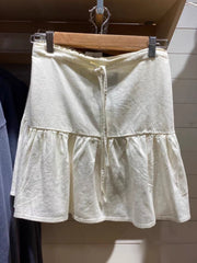 LIZAKOSHT  -  Sweet Beige Lace-up Skirts Women Linen Elastic High Waist Ruffles Hem Cute Mini Skirts Casual Vintage Summer Clothes 2023 New