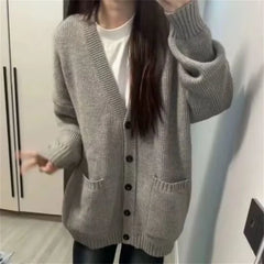 LIZAKOSHT - Japanese Fashion College Loose V-neck Cardigan 2026 New Sweater Female Outer Wear Sweater Coat School Uniform Women's Clothing
