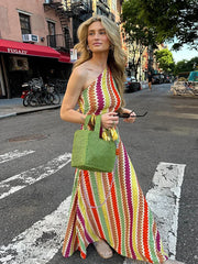 LIZAKOSHT  -  Women Sexy One Shoulder Sleeveless Colorful Maxi Dress Fashion Slim Irregular Dresses 2024 Summer Lady Chic Beach Vacation Robes