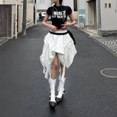 LIZAKOSHT - New Small Style Lace Splicing Irregular High Waist A-line Short Skirt