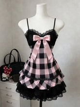 LIZAKOSHT - Sexy Dresses Slim Vintage Y2k 2000s Backless Plaid Punk Sling Dress Goth Summer Short Skirt Bow Woman Clothes Hot Girl Emo Chic