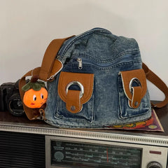 LIZAKOSHT - Vintage Denim Womens Shoulder Bag Large Capacity 2024 New Fashion Student Backpack Korean Style Advanced Designer Tote Bag