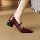 LIZAKOSHT - New Spring Split Leather Women Shoes Pointed Toe Women Pumps Fashion Retro Mary Jane Shoes for Women High Heels Ladies Shoes