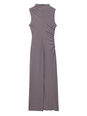 LIZAKOSHT - Solid Pleated Elegant Evening Dresses Women Sleeveless Muslim Party Bodycon Hip Package Long Dress Summer Fashion Lady Robe