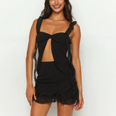 LIZAKOSHT - Fashion Casual Two-piece Suit Sexy Hollow Pleated Short Skirt Hot Girl Women's Clothing