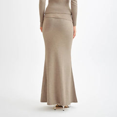 LIZAKOSHT - New Temperament Commuting High-end Knitted Skirt Solid Color Long Fashion Flip-waisted Skirt Women