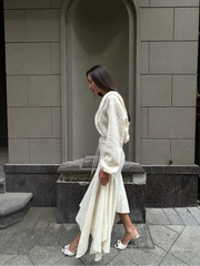 LIZAKOSHT - Irregular Ruffled Hem Long Skirt Women Suits V-shape Lapel Long Sleeved Shirt 2-pieces Sets 2024 New Ladies Highstreet Outfits