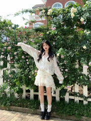 LIZAKOSHT  -  Japanese Kawaii 2 Piece Skirt Sets Women Casual Y2k Thin Floral Blouse + Short Skirts Beach Style Elegant Korean Fashion Suits