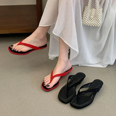 LIZAKOSHT - Women Flip Flops Flat Sandals Summer New Square Toe Suede Slippers Casual Beach Slides Fashion Ladies Non-slip Shoe