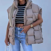 LIZAKOSHT - Fashion High Street Commuting Cotton Coat Winter Fluffy Warm Vest Down Jacket Lady Casual Stand Collar Sleeveless Zipper Outwear