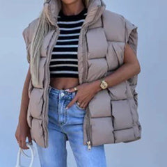 LIZAKOSHT - Fashion High Street Commuting Cotton Coat Winter Fluffy Warm Vest Down Jacket Lady Casual Stand Collar Sleeveless Zipper Outwear