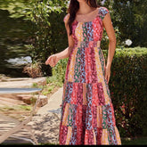 LIZAKOSHT - Strap sleeveless comfortable vacation dress retro printed summer new dress casual high waisted women's dress
