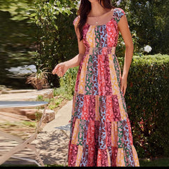 LIZAKOSHT - Strap sleeveless comfortable vacation dress retro printed summer new dress casual high waisted women's dress