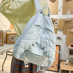 LIZAKOSHT - Versatile Angel Wing Backpack Y2k Style Large Capacity Canvas Backpack Lightweight Embroidered Pattern Nylon Student Backpack