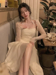 LIZAKOSHT - Elegant Fashion Halter Fairy Graduation Dresses Summer Woman Korean Solid A-Line Birthday Evering Party Vestidos Female Clothes