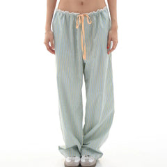 LIZAKOSHT - Women Wide Leg Pants Casual Loose Vertical Stripe Print Elastic Lounge Trousers with Pockets for Work Office Streetwear