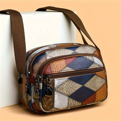 LIZAKOSHT - Vintage Crossbody Bag Fashionable And Trendy Patchwork Zipper Sling Bag With Font Pocket Ladies Messenger Bag
