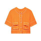 LIZAKOSHT  -  Elegant Knitted Cardigan Coat Women Fashion Single-Breasted Pockets Short Sleeve Crop Sweater 2025 New Summer Casual Slim Tops