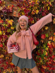 LIZAKOSHT - Autumn New Women Pink Knitted Sweater Cardigan Single Breasted Casual O Neck Long Sleeve Cardigans Female Street Sweater