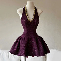 LIZAKOSHT  -  Korean Sweet Tweed Short Dresses For Women 2025 Spring Fashion Luxury Sequins Hotsweet Backless Sexy Party Dress Vestidos Cortos