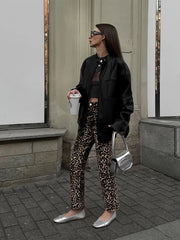 LIZAKOSHT - Fashion Leopard Print Long Pants For Women 2024 Spring Slim Single Button Pencil Trousers Female Chic High Waist Ladies Pants
