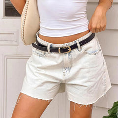 LIZAKOSHT - Women Loose Denim Shorts Casual Washed Raw Hem Jean Shorts Vacation Club Streetwear