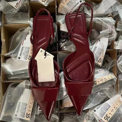 LIZAKOSHT - Elegant Women Sandals Trend Pointed Toe Summer Footwear Comfortable Flat Heel Shallow Slip on Slingback Office Lady Shoes