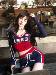 LIZAKOSHT - Y2k Aesthetic Streetwear T Shirts Women American Retro Sexy Coquette Striped Patchwork Slim Tees Tops E-girl Autumn