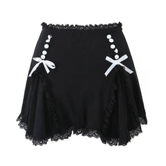 LIZAKOSHT - Sweet Women Lace Trim Bow A-line Mini Skirt Ladies Low Waist Summer Skirts With Underwear