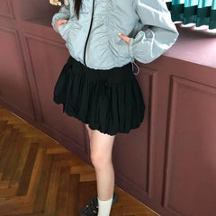 LIZAKOSHT - Korean Lace-up Pleated Mini Skirts Nylon Solid Ruffles Bowknot Short Dress Streetwear Loose A-line Skirts For Women 2024 Summer